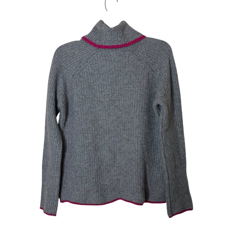 Bartolini Italy Sweater Women's L Gray Turtleneck Wool Cashmere Rib Knit Trim